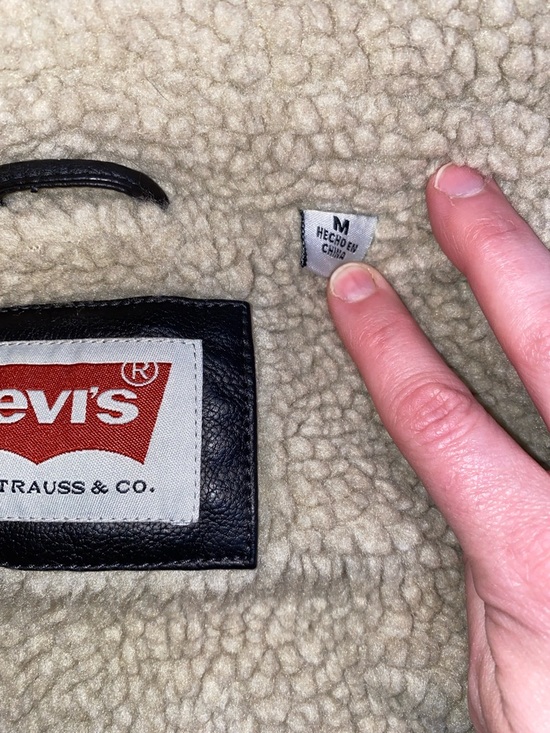 Levi's Dark Brown Faux Leather Bomber Jacket with Cream Sherpa Collar - Picture 7 of 10